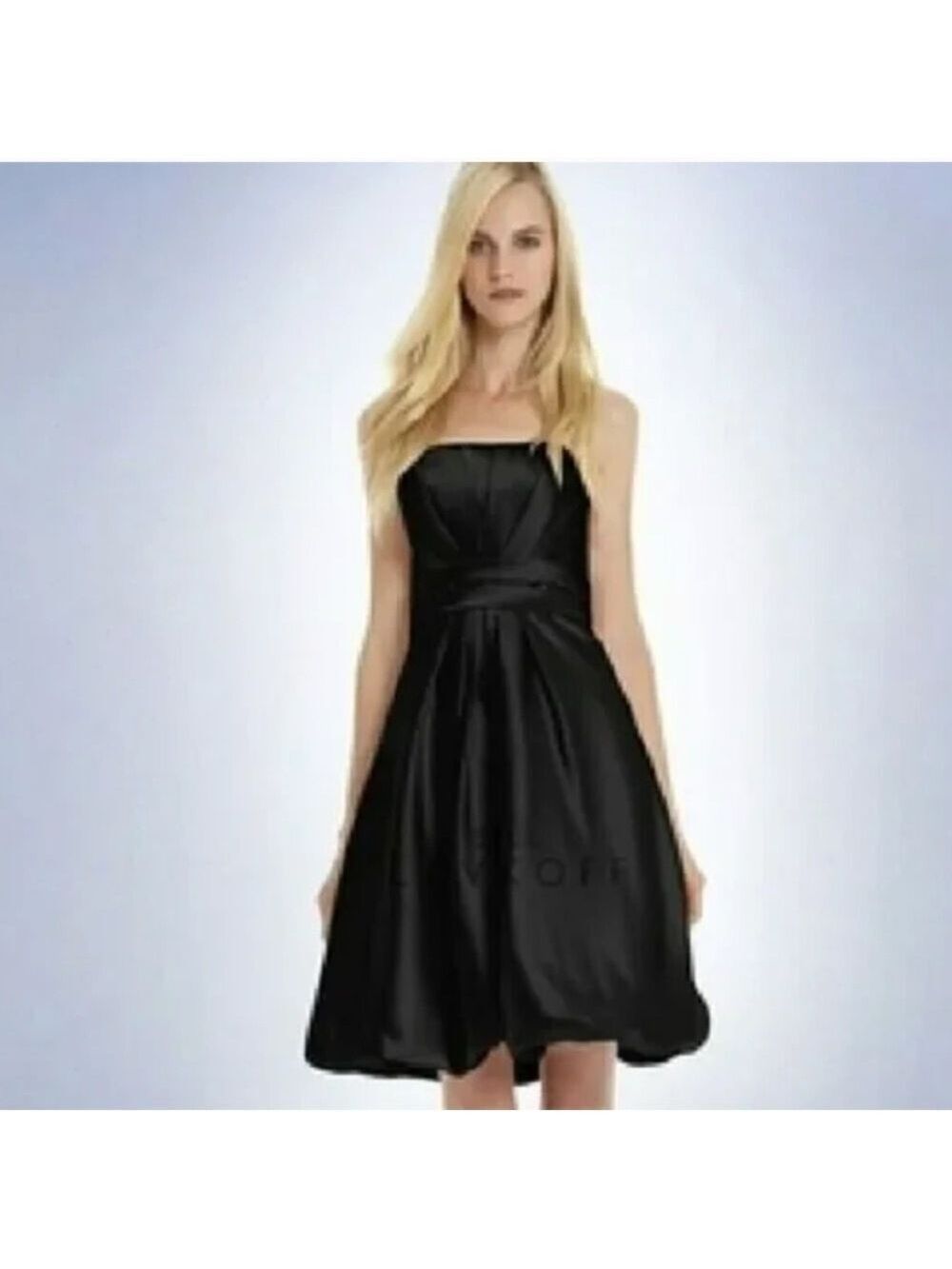 NWT Bill Levkoff Black Curo Satin Bubble Strapless Dress beads & sequins waist 8